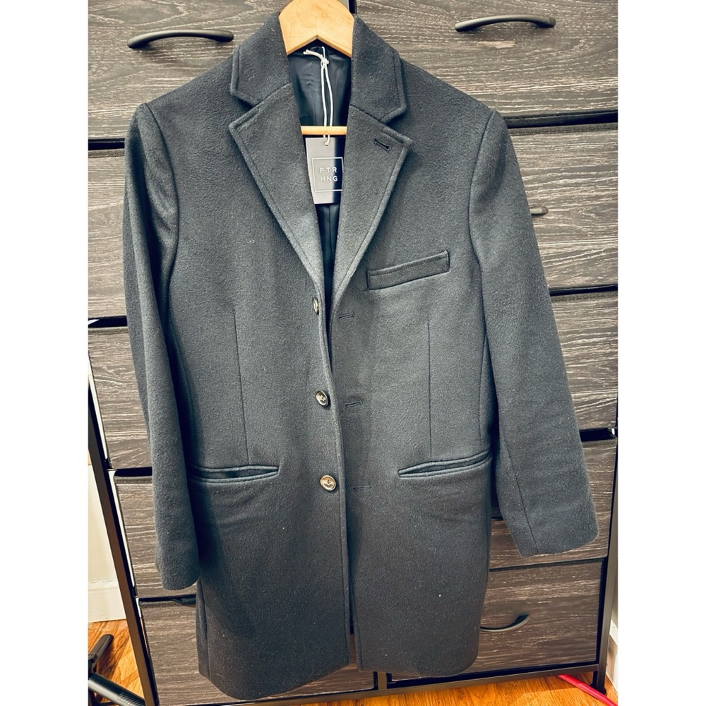 (Size 1/XS) Peter Manning Men’s Fulton Wool Cashmere Topcoat in Navy